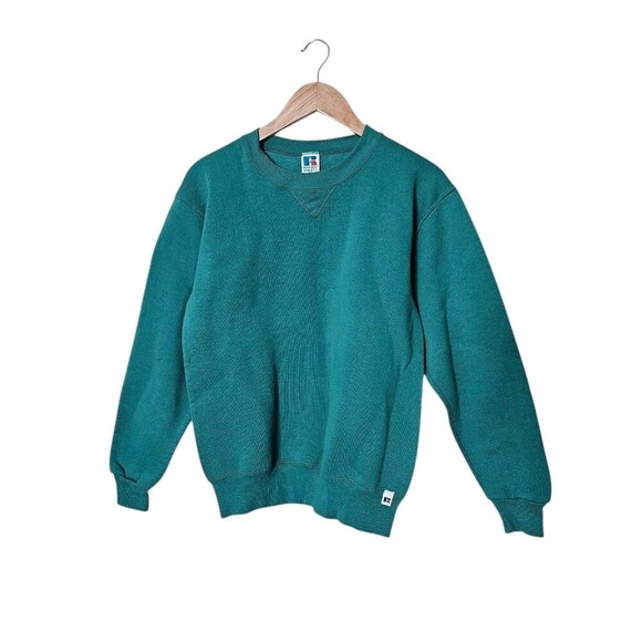 Russell Athletic Vintage 90s Blank Green Crewneck Sweatshirt Made In USA Mens M - Picture 1 of 6